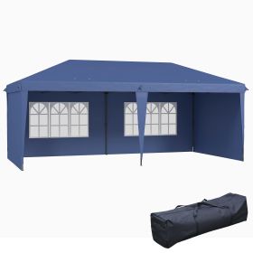 Outsunny 10x20 Pop Up Canopy Party Tent, Outdoor Canopy with 4 Sidewalls, Blue, Carry Bag Included for Events