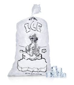 Pack of 1000 Open Top Ice Bags with Twist Ties 10 x 20. Crystal Ice Printed Bags 10x20. Thickness 1.5 mil. 8 lbs. BPA Free Food Grade Safe Plastic Ice