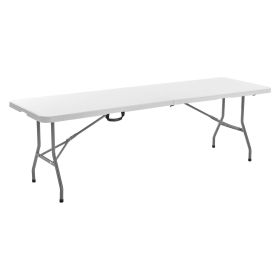 Folding Table, 8 Ft Heavy Duty Portable Fold-in-Half Utility Table, Indoor Outdoor Plastic Rectangle Table with Built in Handle, for Party, Dining