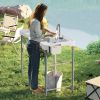 Outsunny Folding Fish Cleaning Table with Sinks, Portable Camping Sink Table with Faucet, Drainage Hose, Sprayer, Shelf, Drawer and Storage Basket