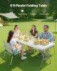Folding Table, 8 Ft Heavy Duty Portable Fold-in-Half Utility Table, Indoor Outdoor Plastic Rectangle Table with Built in Handle, for Party, Dining