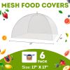 Collapsible Mesh Food Covers for Outdoors 6 pcs, 17" x 17" White Food Umbrella Mesh Cover with Stainless Steel Framework, Washable Camping Food Tent