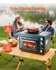 Outdoor Oven, 2-in-1 Portable Gas Camping Stove Oven Combo, Adjustable Fire, 60-Minute Timer, Windproof, with Grill Shelf and Roasting Tray