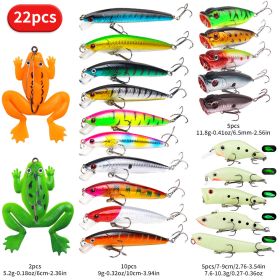 22pcs 58pcs 102pcs Fishing Lure Kits Multi-functional Set Topwater Floating Swimming Lures, Equipped With High Pitch Hook Soft Frogs, Used For Ba (Option: 22pcs)
