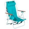 Folding Beach Chair, 4-Position Portable Backpack Foldable Camping Chair with Headrest Cup Holder and Wooden Armrests
