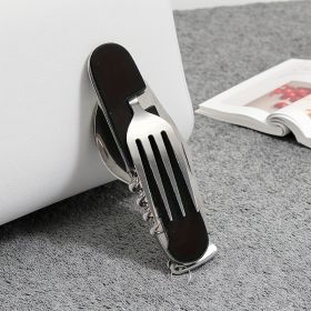 "6-in-1 Stainless Steel Cutlery Set – Folding Knife/Fork/Spoon for Camping" (Color: Black)